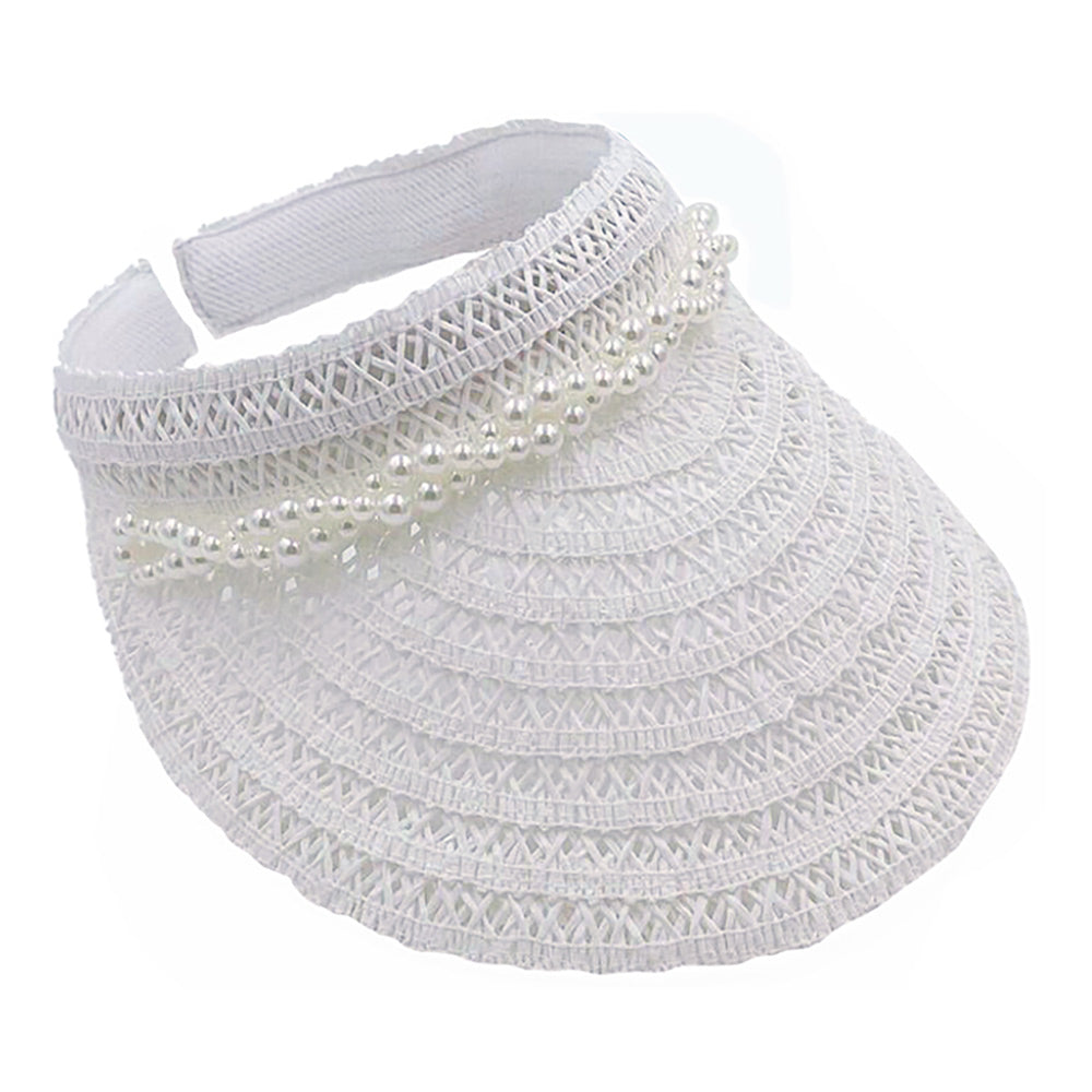 HATEGORY Twisted Pearl Pointed Straw Sun Visor Hat