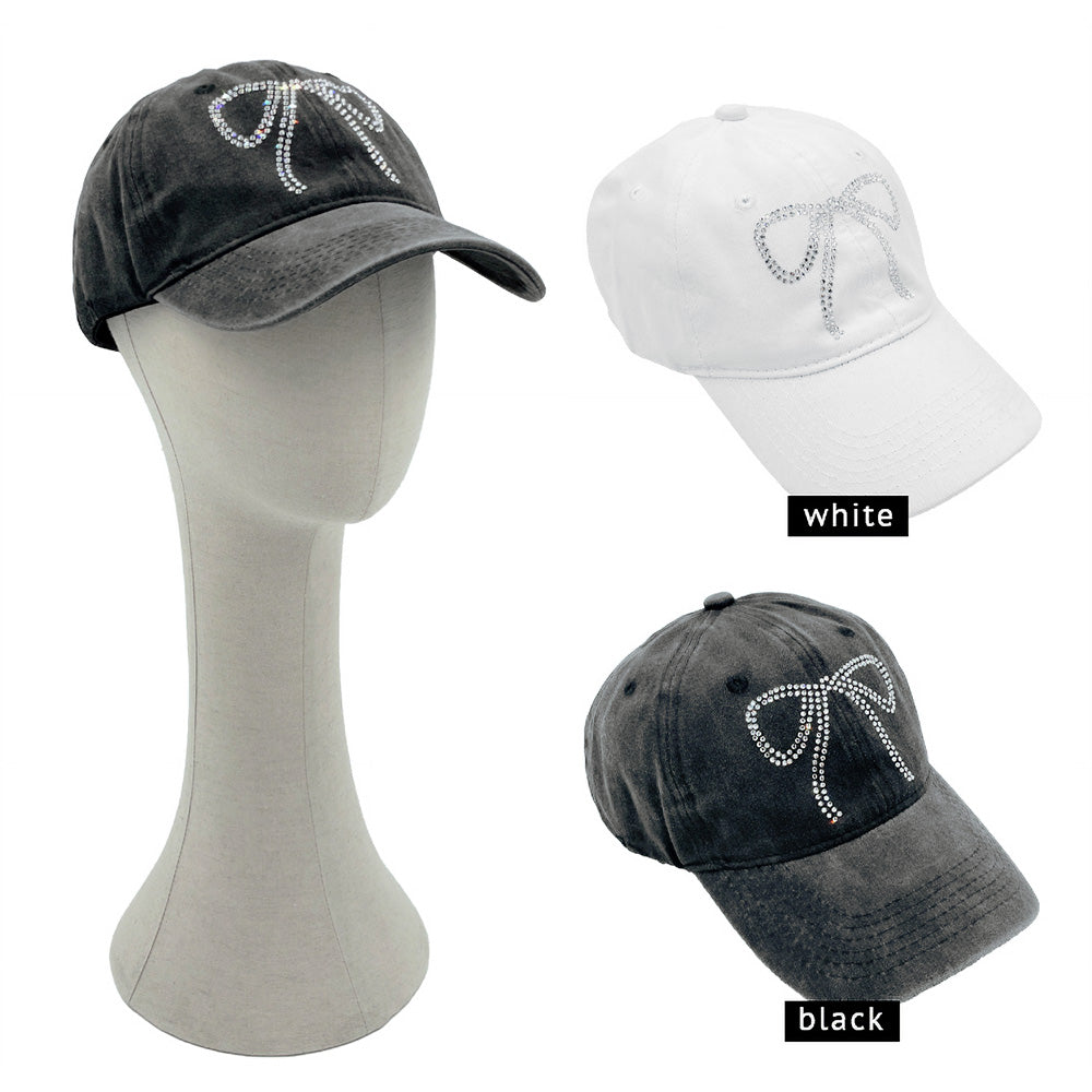 HATEGORY Bling Stone Studded Big Bow Baseball Cap