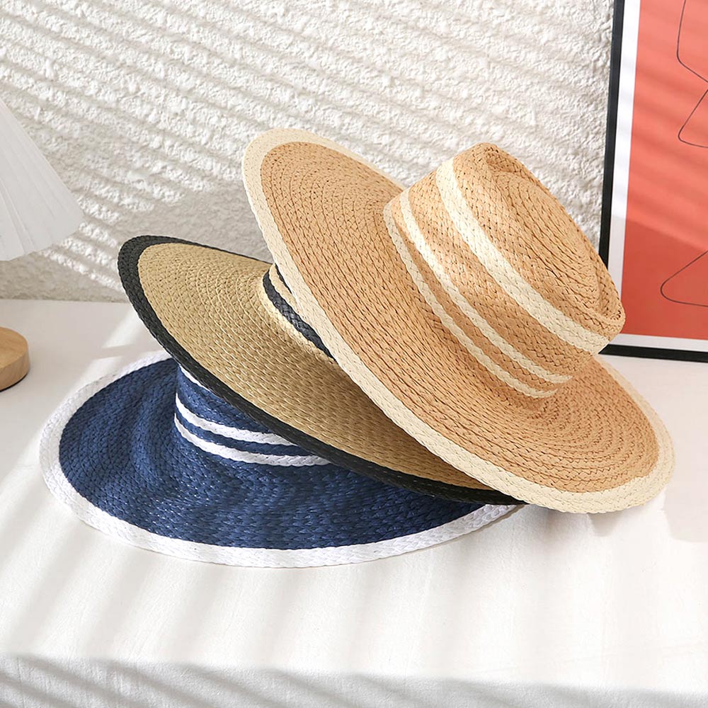 HATEGORY Color Block Straw Sun Hat