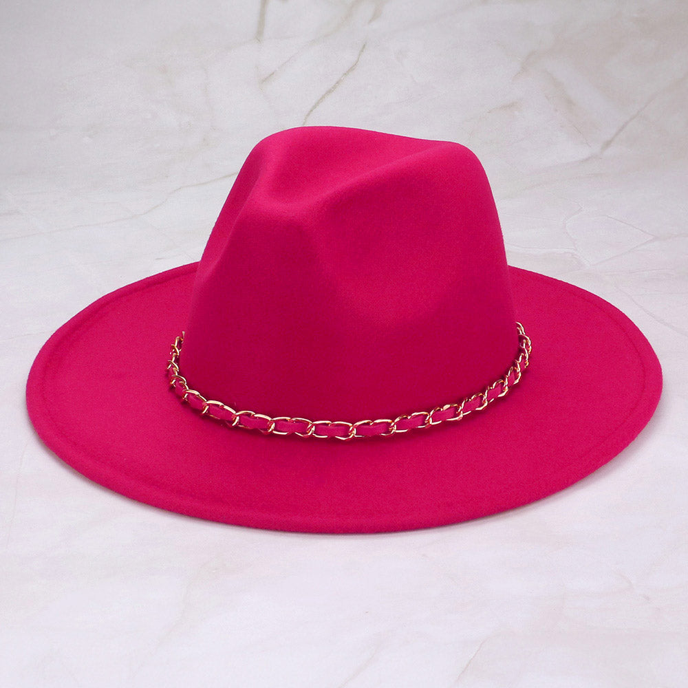 HATEGORY Faux Leather Braided Chain Band Pointed Fedora Hat