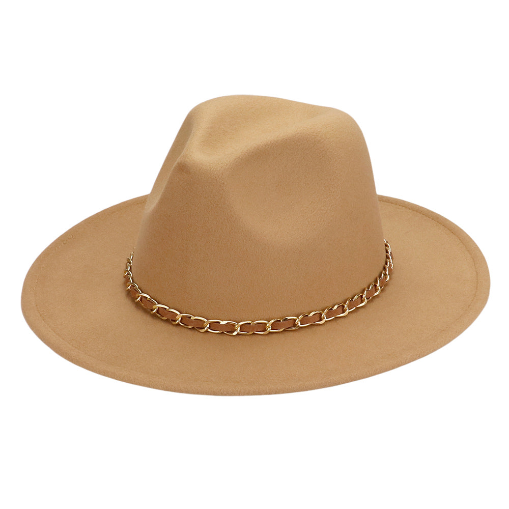 HATEGORY Faux Leather Braided Chain Band Pointed Fedora Hat