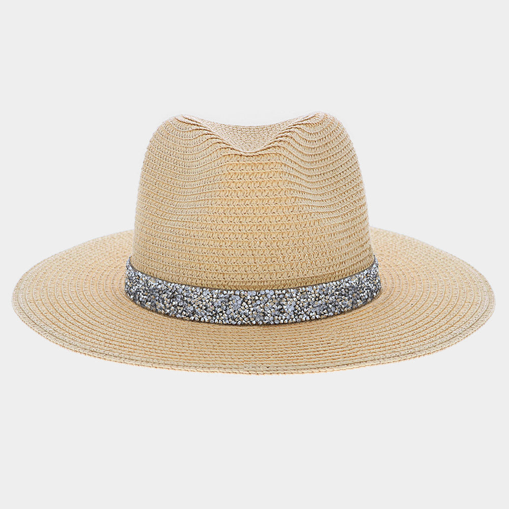 HATEGORY Glittered Band Straw Panama Sun Hat