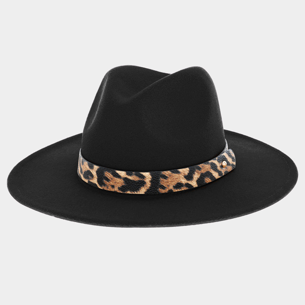 HATEGORY Faux Leather Cheetah Band Rancher Fedora Hat