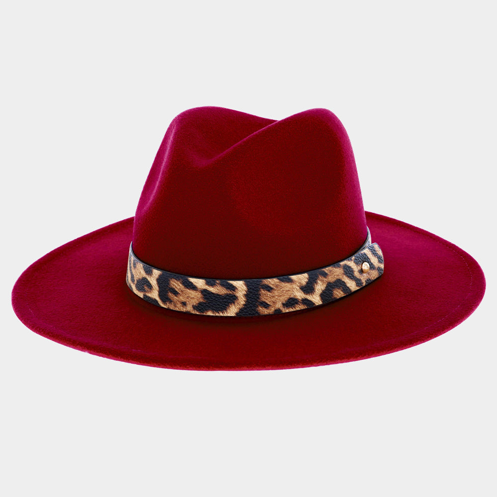 HATEGORY Faux Leather Cheetah Band Rancher Fedora Hat