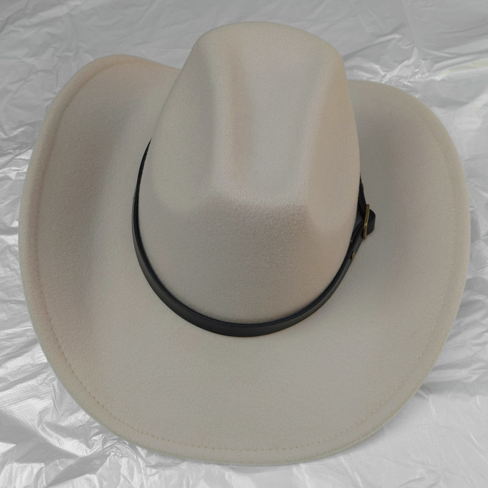 HATEGORY Faux Leather Belt Pointed Western Cowboy Fedora Hat