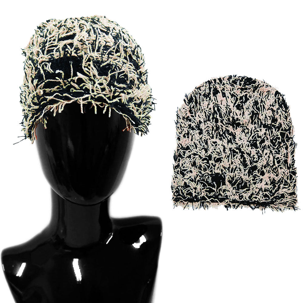 HATEGORY Distressed Knitted Fuzzy Winter Beanie Hat