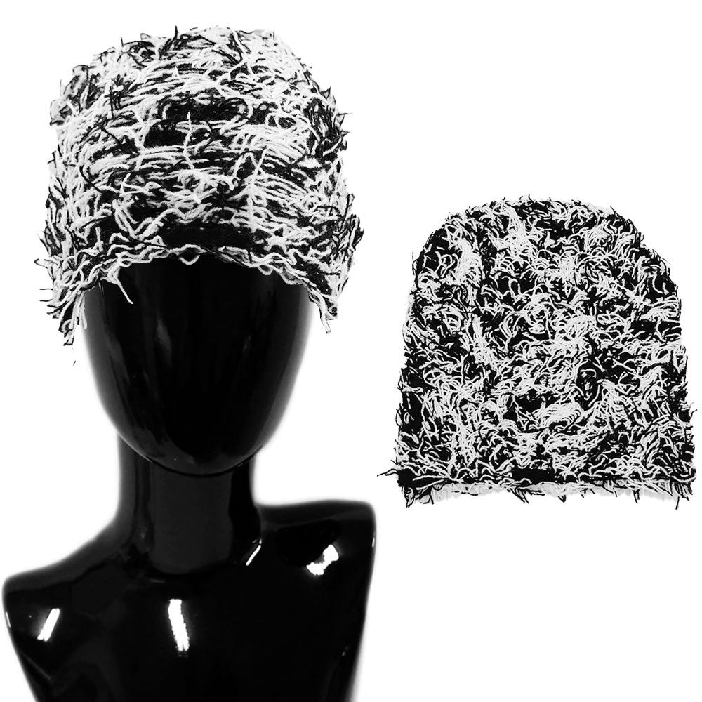 HATEGORY Distressed Knitted Fuzzy Winter Beanie Hat
