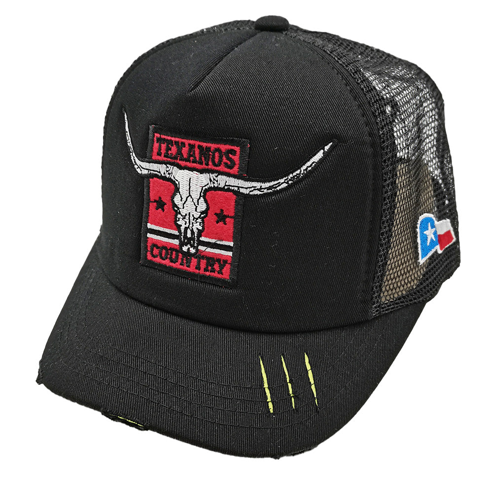 HATEGORY TEXANOS COUNTRY Message Texas Steer Head Embroidered Mesh Back Trucker Hat