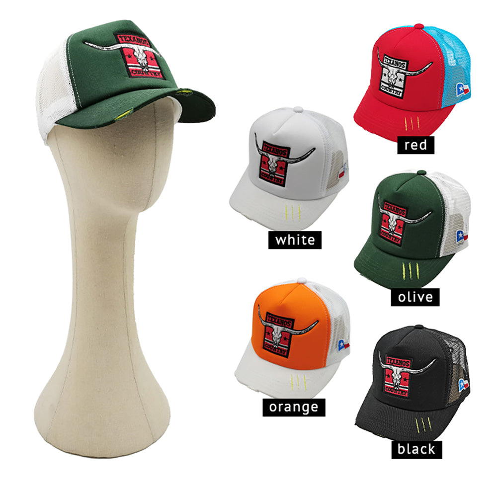 HATEGORY TEXANOS COUNTRY Message Texas Steer Head Embroidered Mesh Back Trucker Hat