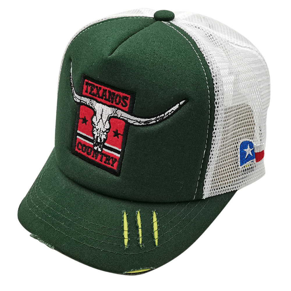HATEGORY TEXANOS COUNTRY Message Texas Steer Head Embroidered Mesh Back Trucker Hat