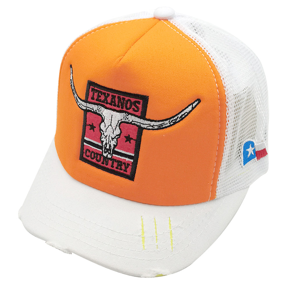 HATEGORY TEXANOS COUNTRY Message Texas Steer Head Embroidered Mesh Back Trucker Hat