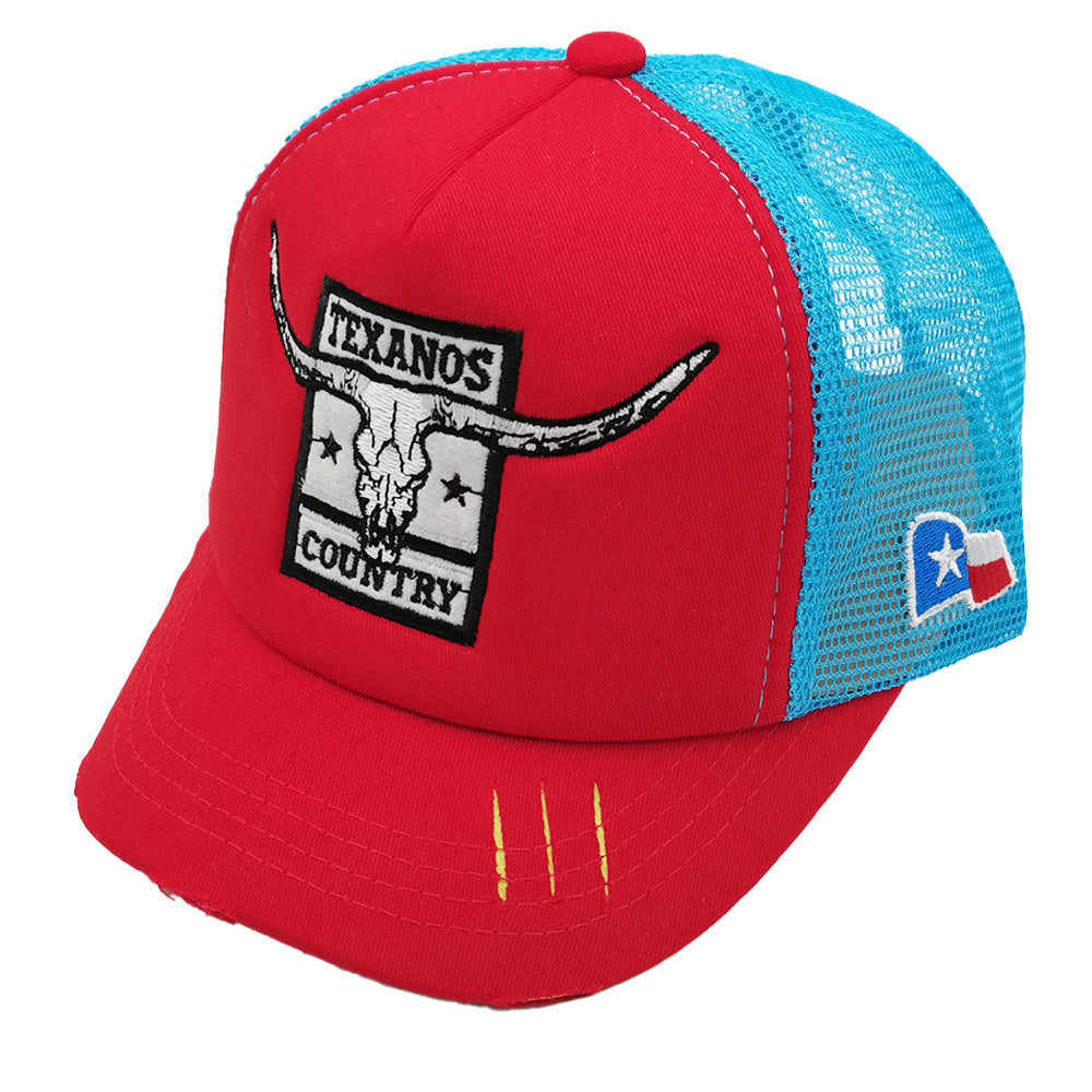 HATEGORY TEXANOS COUNTRY Message Texas Steer Head Embroidered Mesh Back Trucker Hat