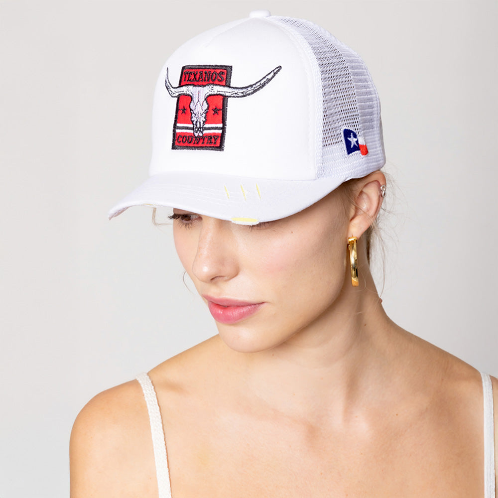 HATEGORY TEXANOS COUNTRY Message Texas Steer Head Embroidered Mesh Back Trucker Hat