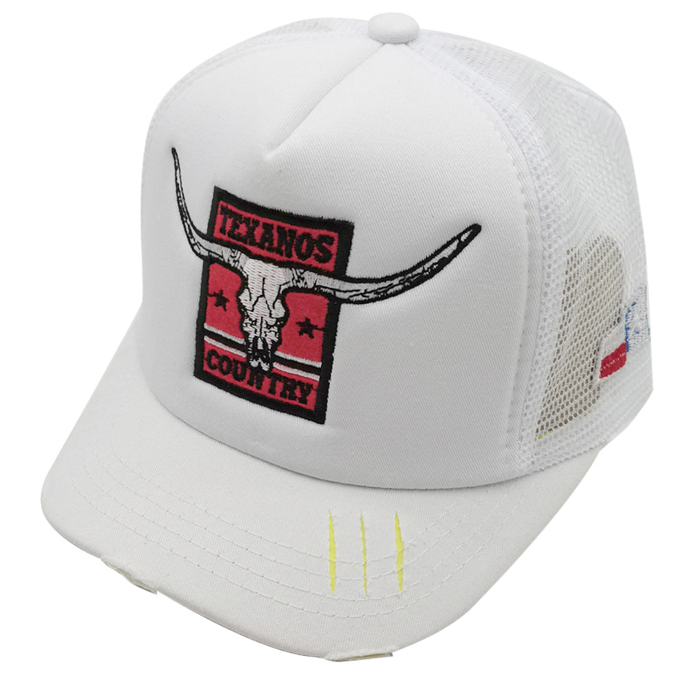 HATEGORY TEXANOS COUNTRY Message Texas Steer Head Embroidered Mesh Back Trucker Hat
