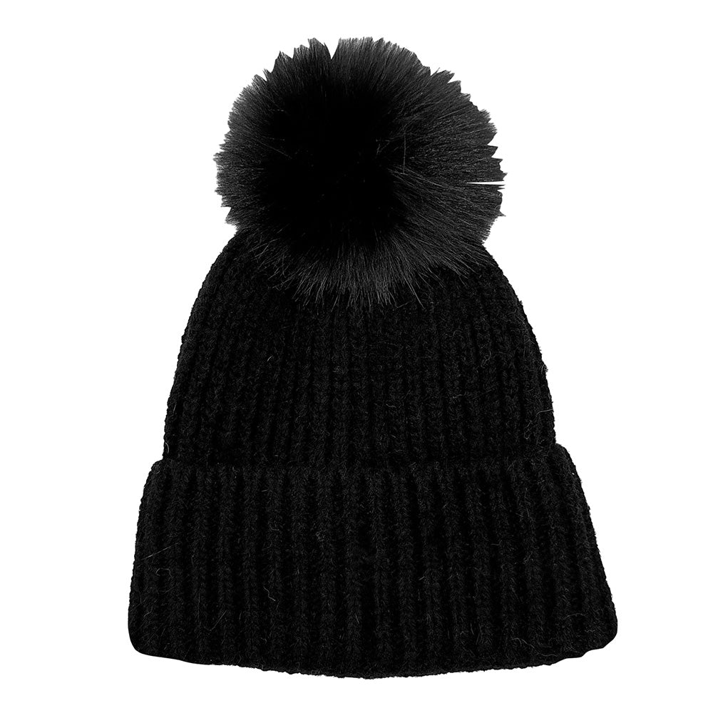 HATEGORY Solid Knit Pom Pom Winter Beanie Hat