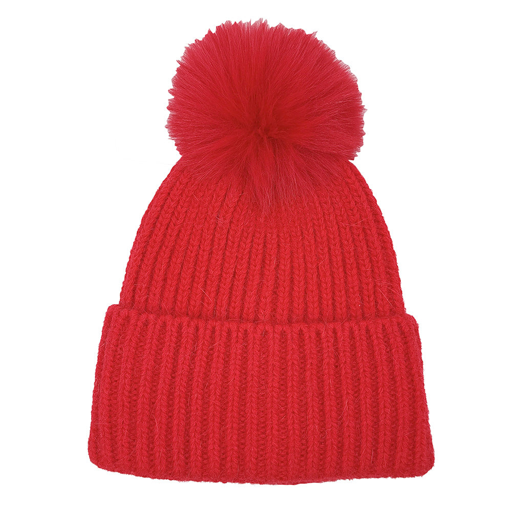 HATEGORY Solid Knit Pom Pom Winter Beanie Hat