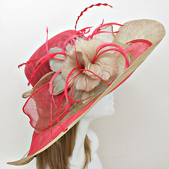 HATEGORY Feather Flower Sinamay Straw Hat