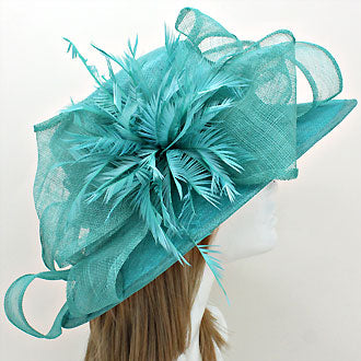 HATEGORY Feather Flower Sinamay Straw Hat