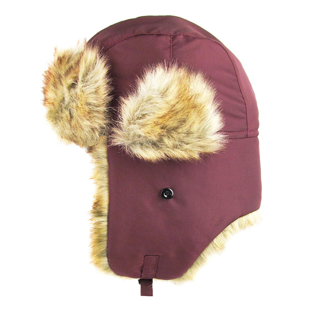 HATEGORY Faux Fur Trimmed Solid Trapper Hat