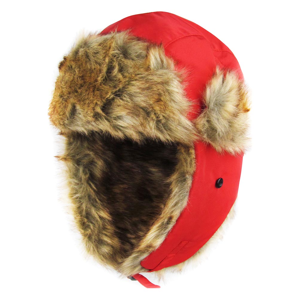 HATEGORY Faux Fur Trimmed Solid Trapper Hat