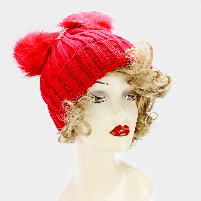 HATEGORY Double Pom Pom Knitted Beanie