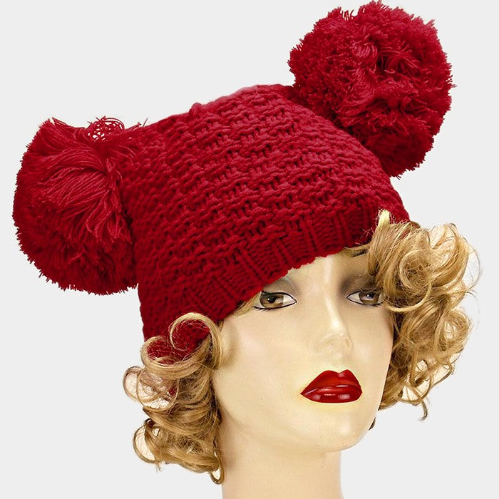 HATEGORY Double Pom Pom Beanie Hat