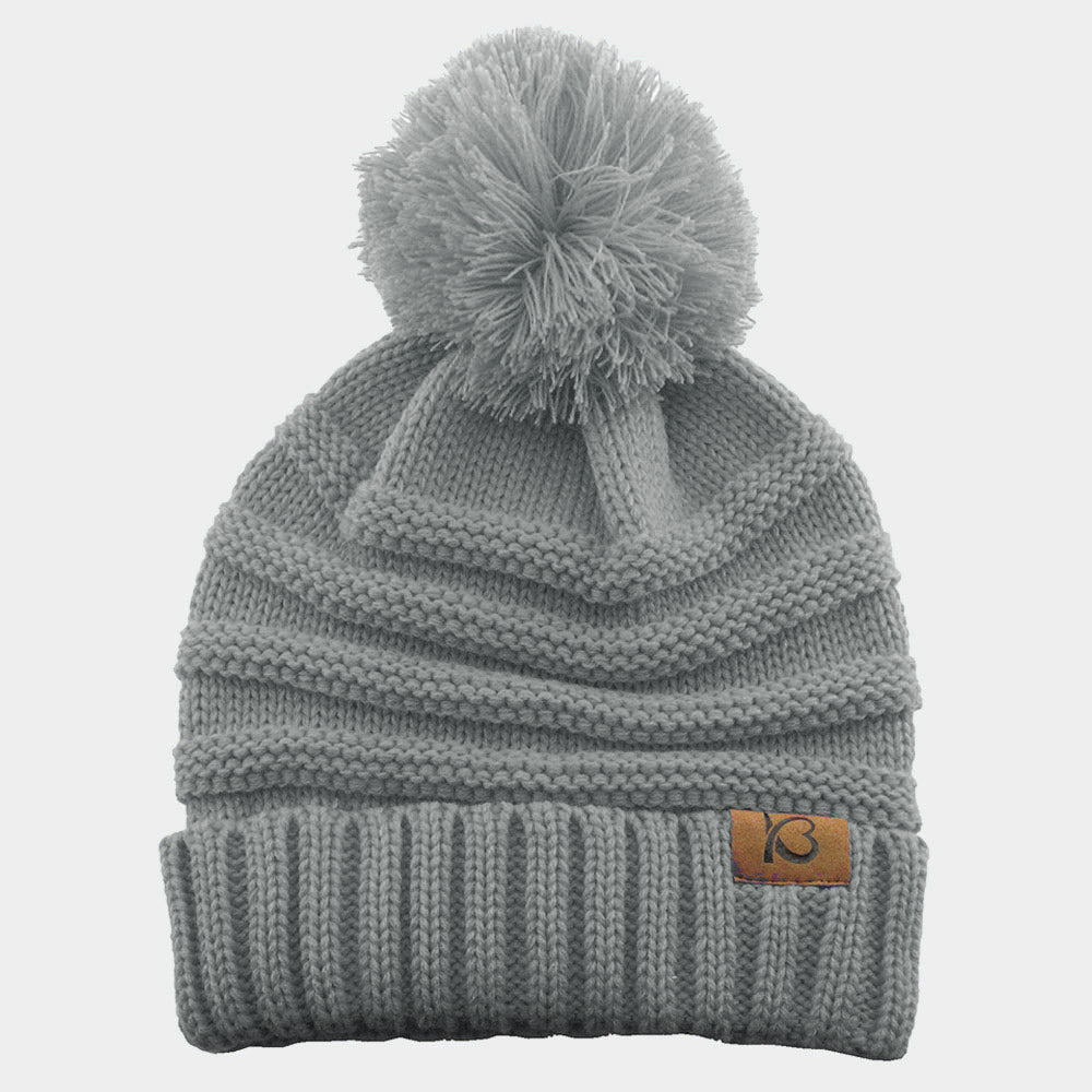HATEGORY Cable Knit Ribbed Chunk Pom Pom Beanie Hat