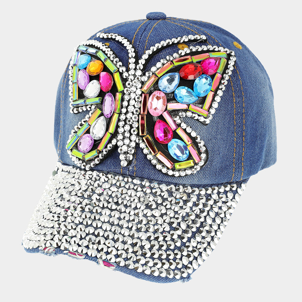 HATEGORY Bling Stone Embellished Butterfly Studded Baseball Cap