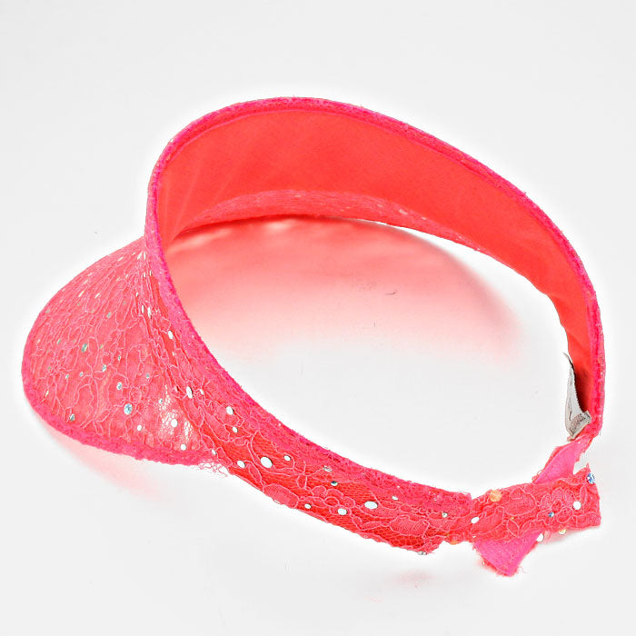 HATEGORY Sequined Floral Lace Visor Hat