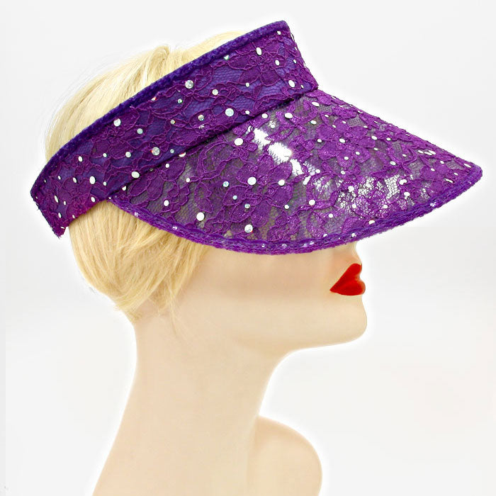 HATEGORY Sequined Floral Lace Visor Hat