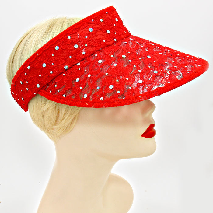 HATEGORY Sequined Floral Lace Visor Hat