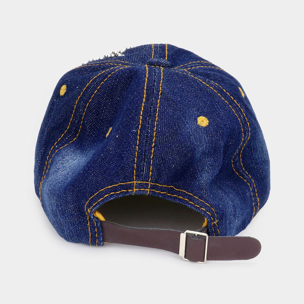 HATEGORY Bling Studded American USA Flag USA Denim Baseball Cap