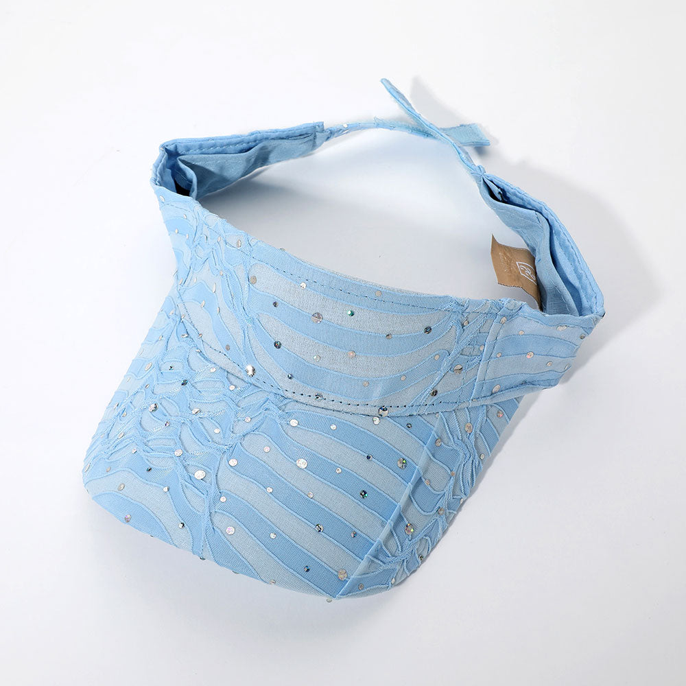 HATEGORY Crystal Accented Ruffled Fashion Visor Hat