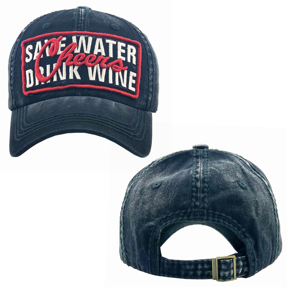HATEGORY Cheers Save Water Drink Wine Vintage Baseball Cap