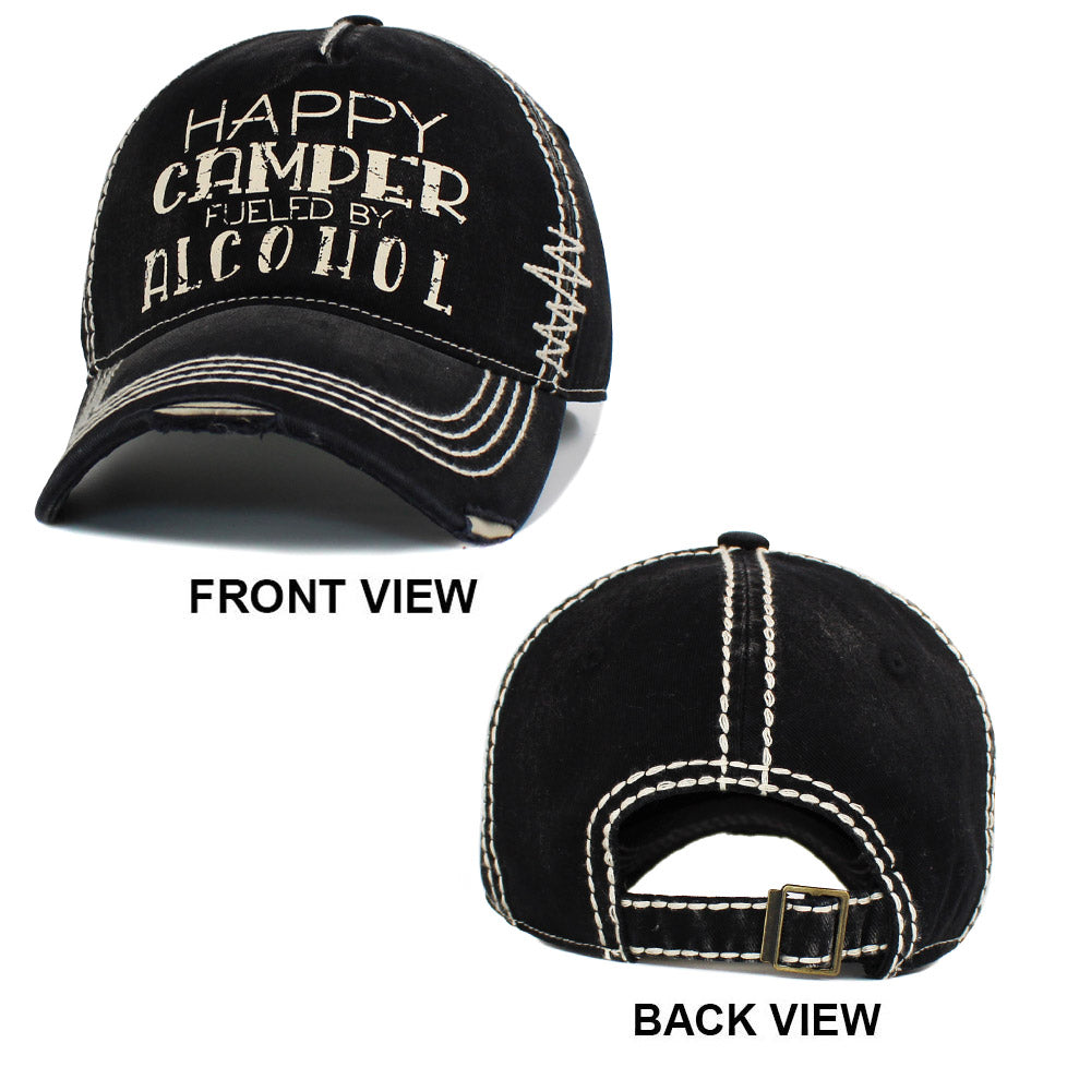 HATEGORY HAPPY CAMPER FUELED BY ALCOHOL Message Vintage Baseball Cap