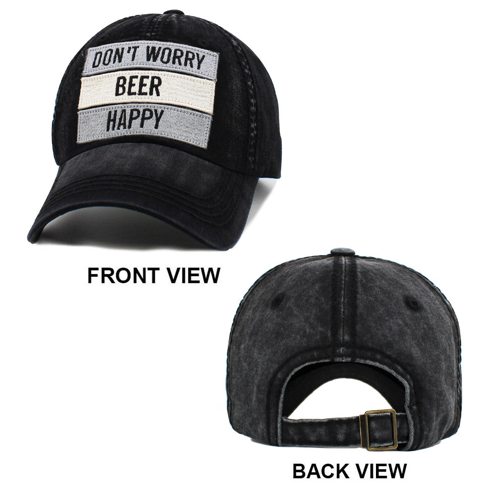 HATEGORY DONT WORRY BEER HAPPY Message Vintage Baseball Cap