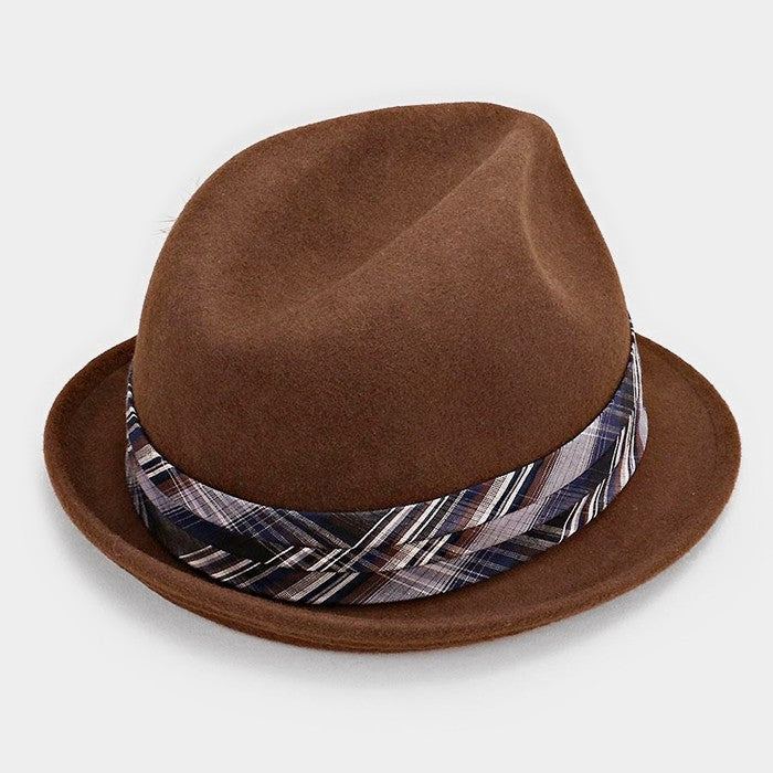 HATEGORY Feather & Striped Ribbon Wool Fedora
