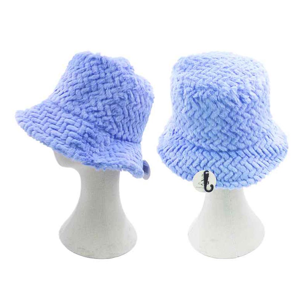 HATEGORY Patterned Faux Fur Solid Bucket Hat