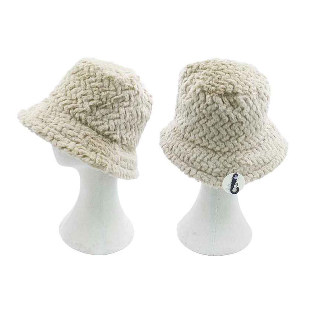 HATEGORY Patterned Faux Fur Solid Bucket Hat