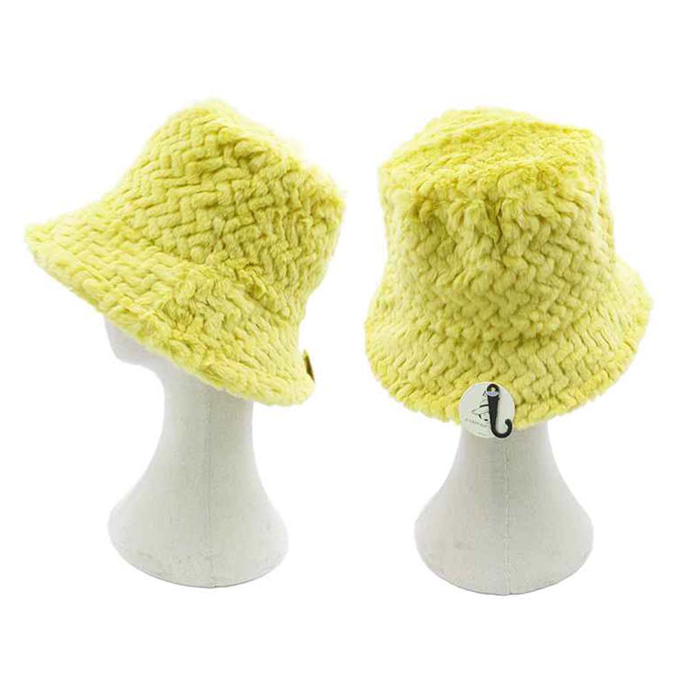 HATEGORY Patterned Faux Fur Solid Bucket Hat