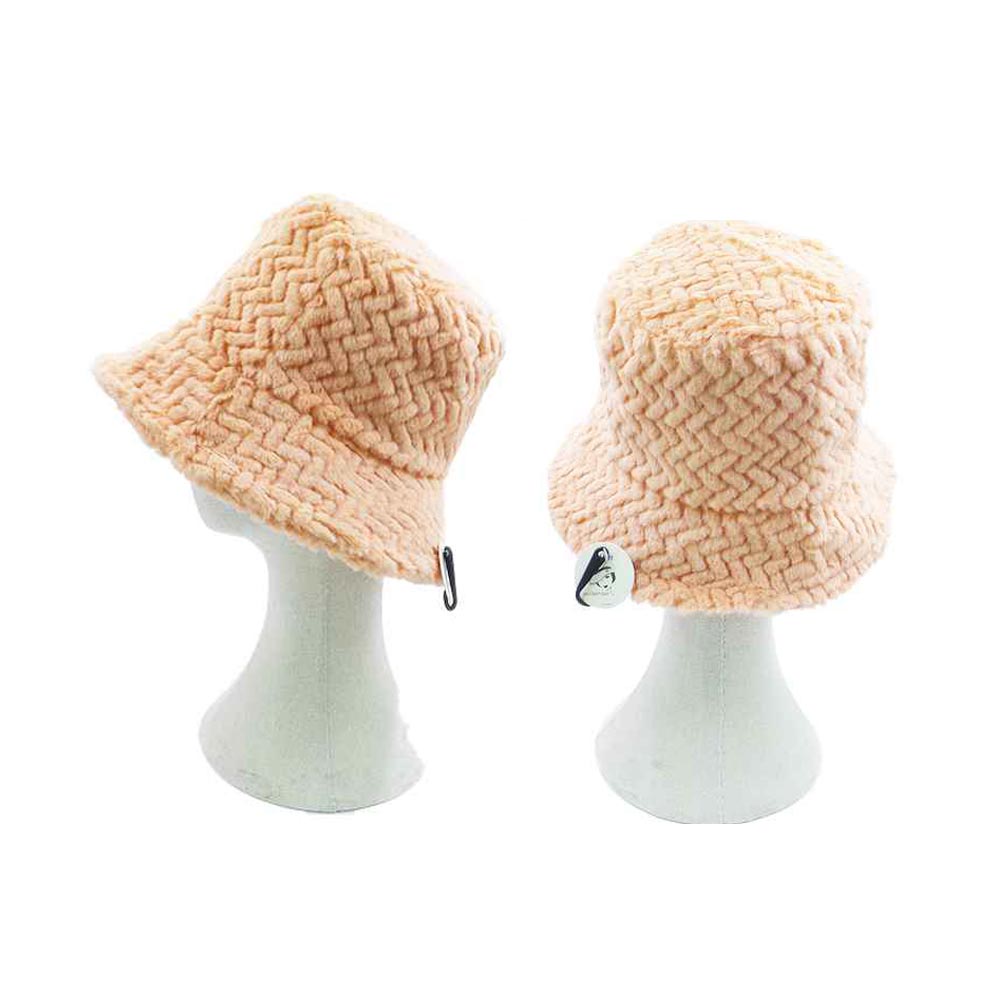 HATEGORY Patterned Faux Fur Solid Bucket Hat