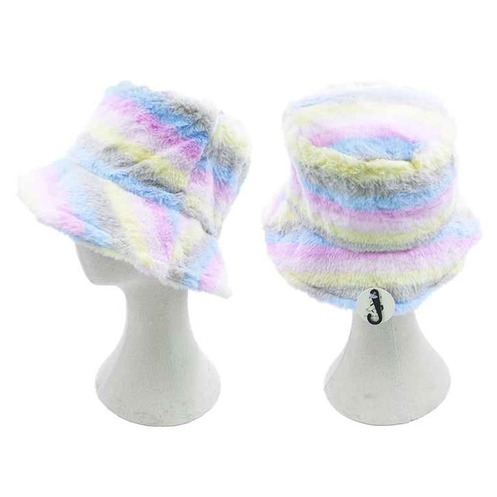 HATEGORY Rainbow Faux Fur Bucket Hat
