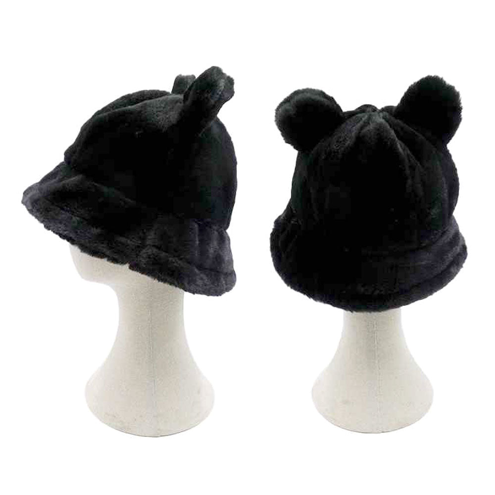 HATEGORY Faux Fur Bear Ear Bucket Hat