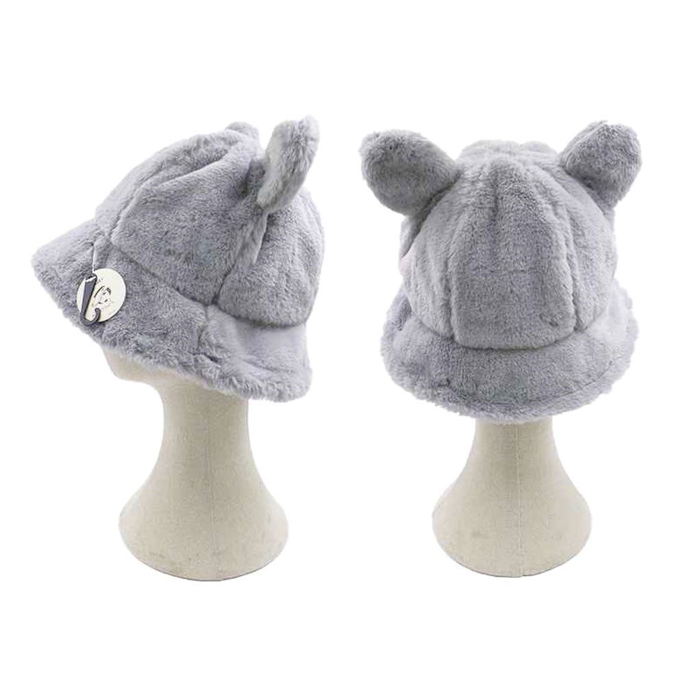 HATEGORY Faux Fur Bear Ear Bucket Hat