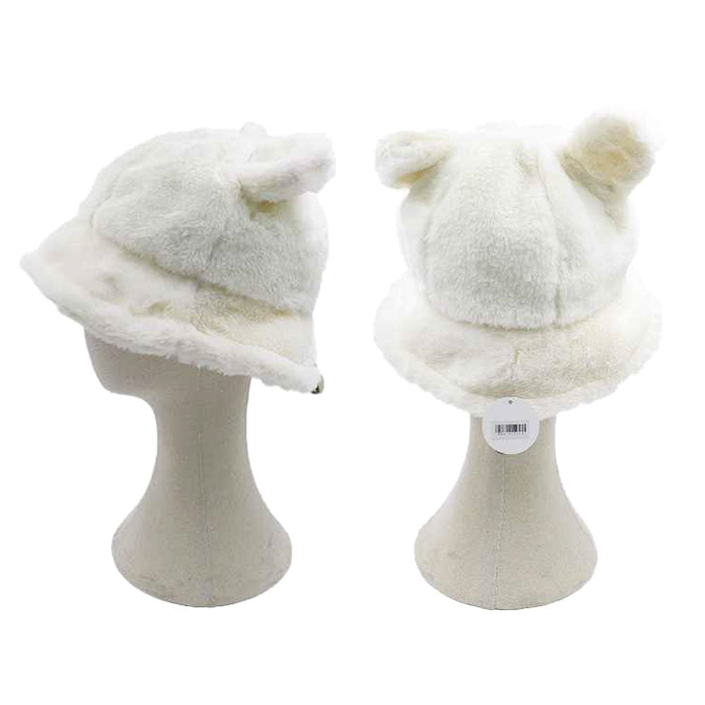 HATEGORY Faux Fur Bear Ear Bucket Hat