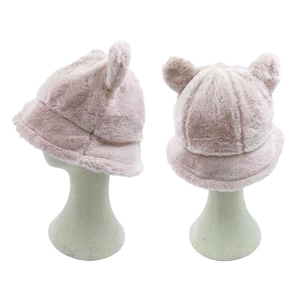 HATEGORY Faux Fur Bear Ear Bucket Hat