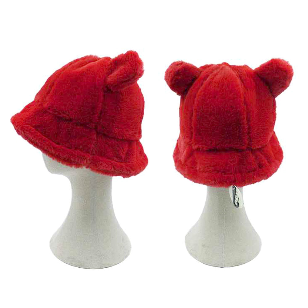 HATEGORY Faux Fur Bear Ear Bucket Hat