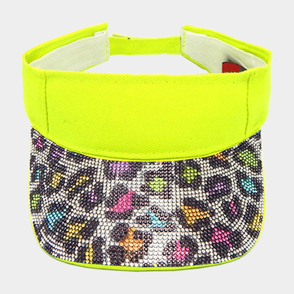 HATEGORY Leopard Pattered Rhinestone Embellished Visor Hat
