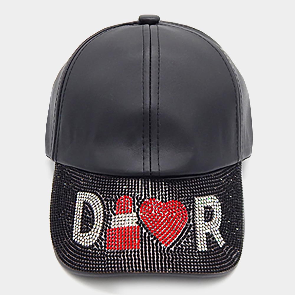 HATEGORY Lipstick Heart Accented Bling Baseball Cap