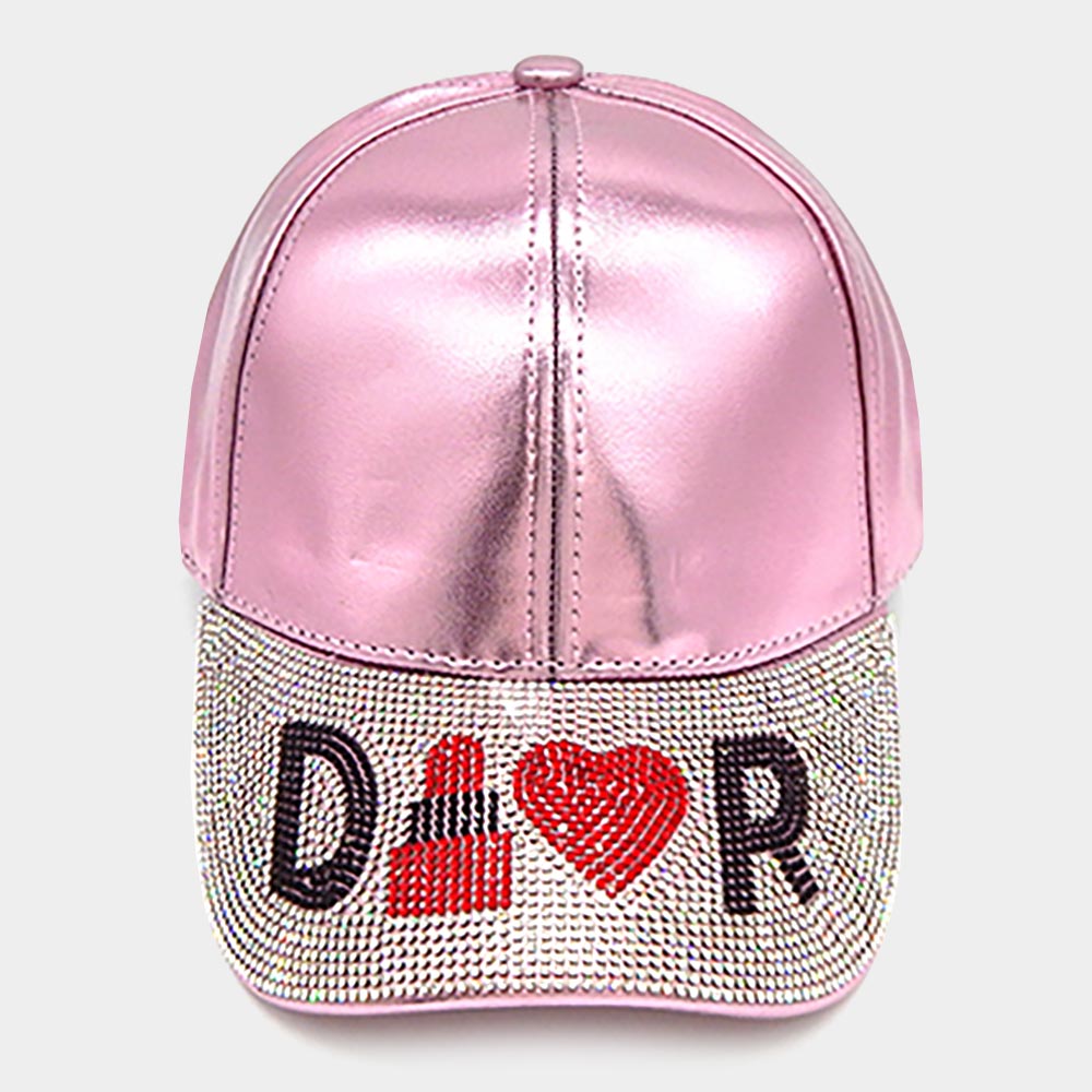 HATEGORY Lipstick Heart Accented Bling Baseball Cap